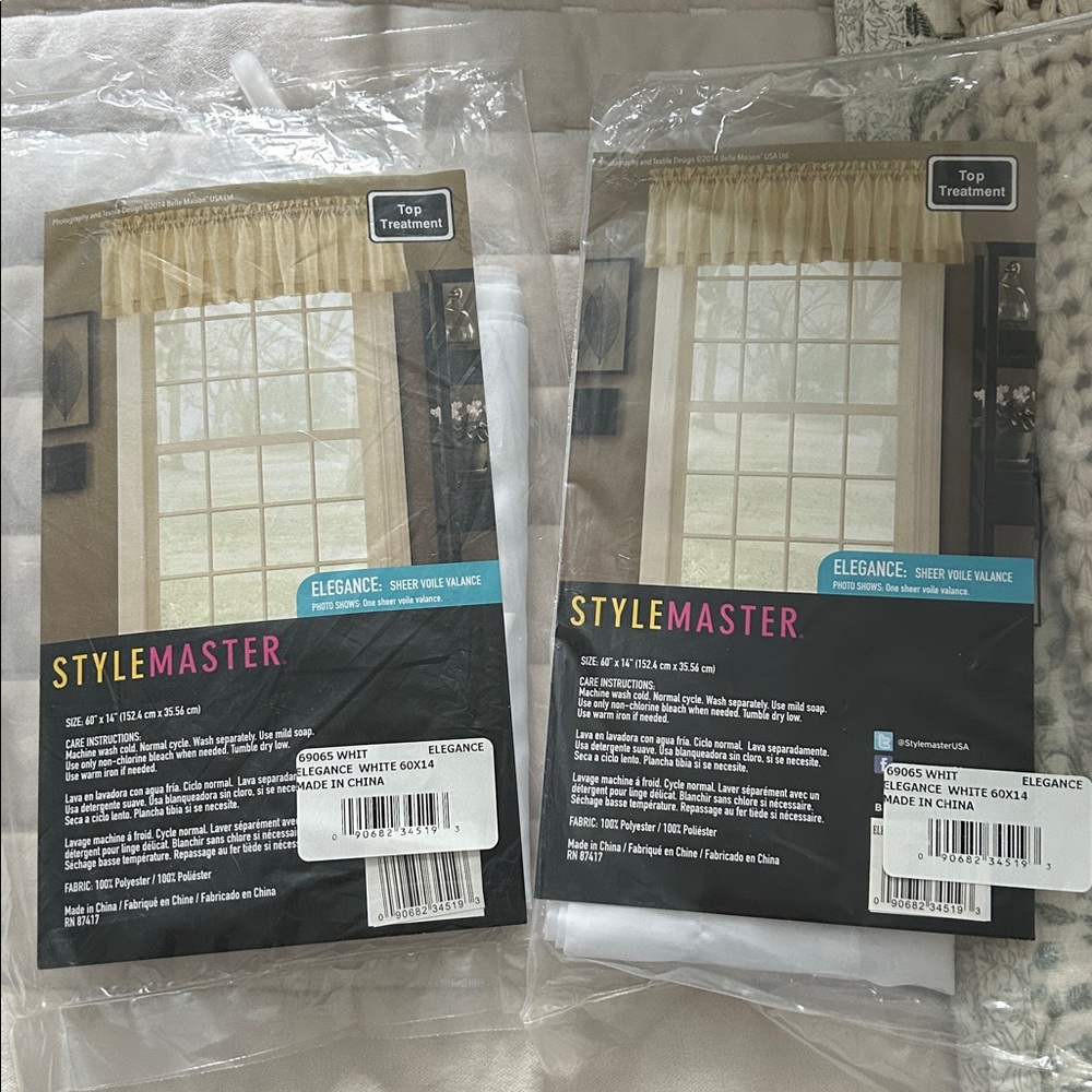 2 Stylemaster Sheer Voile Valances in White